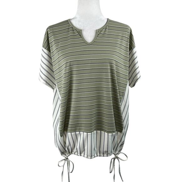 Suzanne Betro Weekend Green Stripe Short Sleeve Oversized Tunic Top Small NWT - Picture 2 of 14
